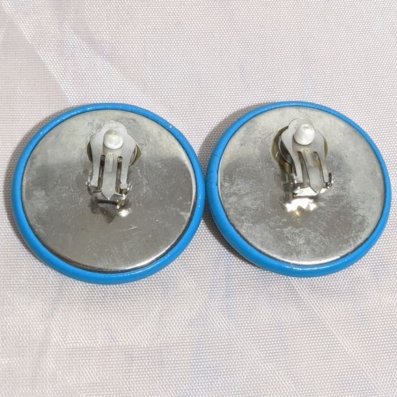 Vintage 80's Blue Black & White Checkered Earrings - Picture 2 of 3